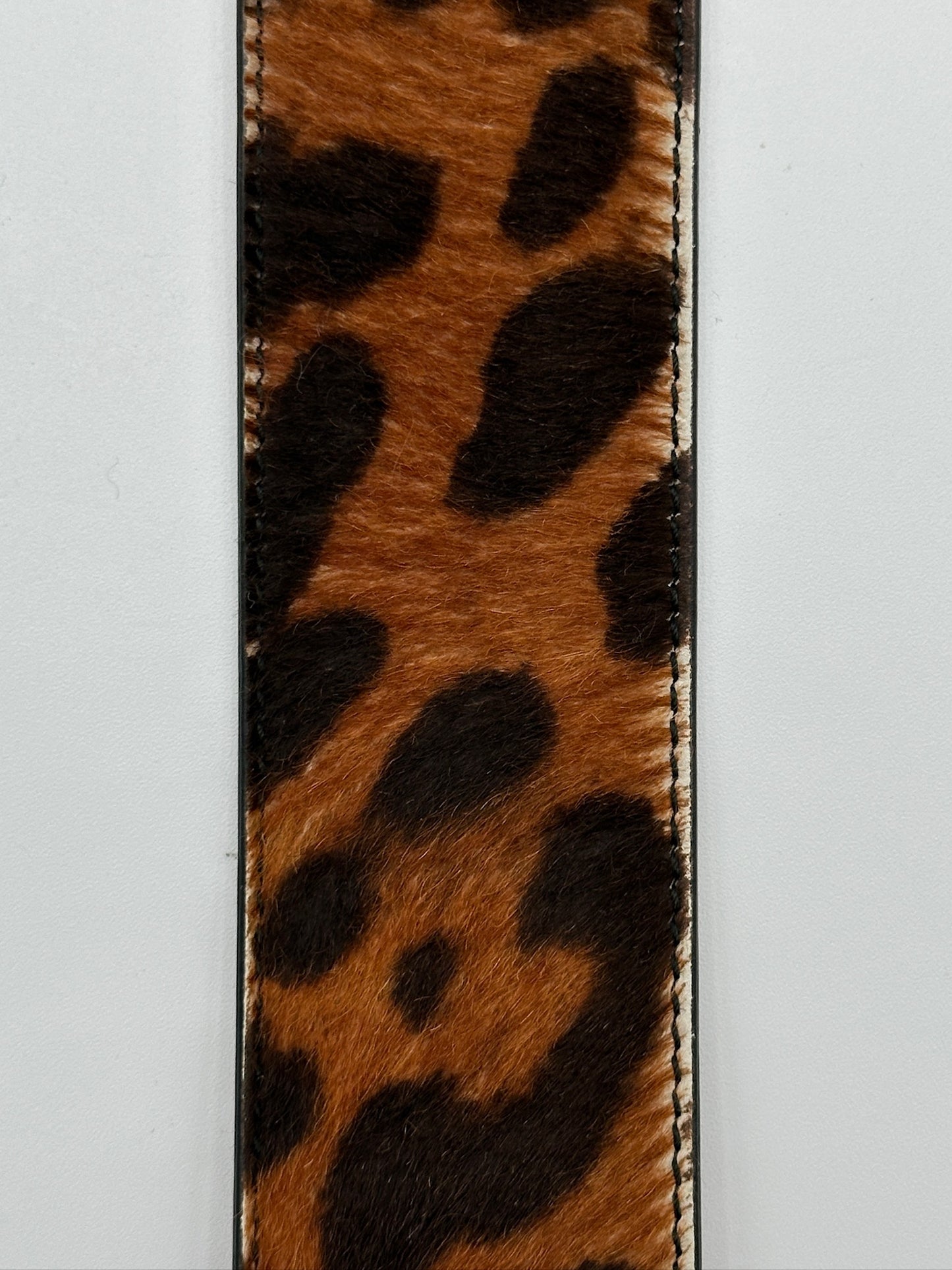 Bally Leopard Print Mohair Belt with Gold Buckle Size 110/44