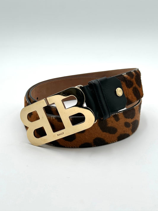 Bally Leopard Print Mohair Belt with Gold Buckle Size 110/44