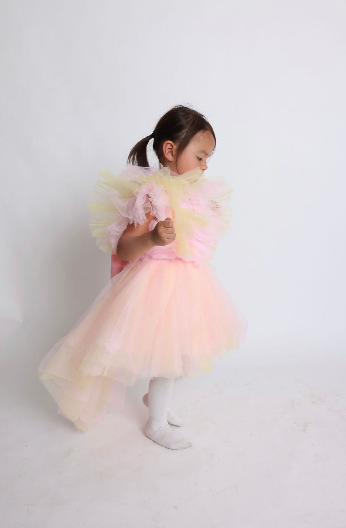 Bella Tulle Hi-Lo Ruffle Kids Pink Multi Color Size 2.5-4T Rental Only