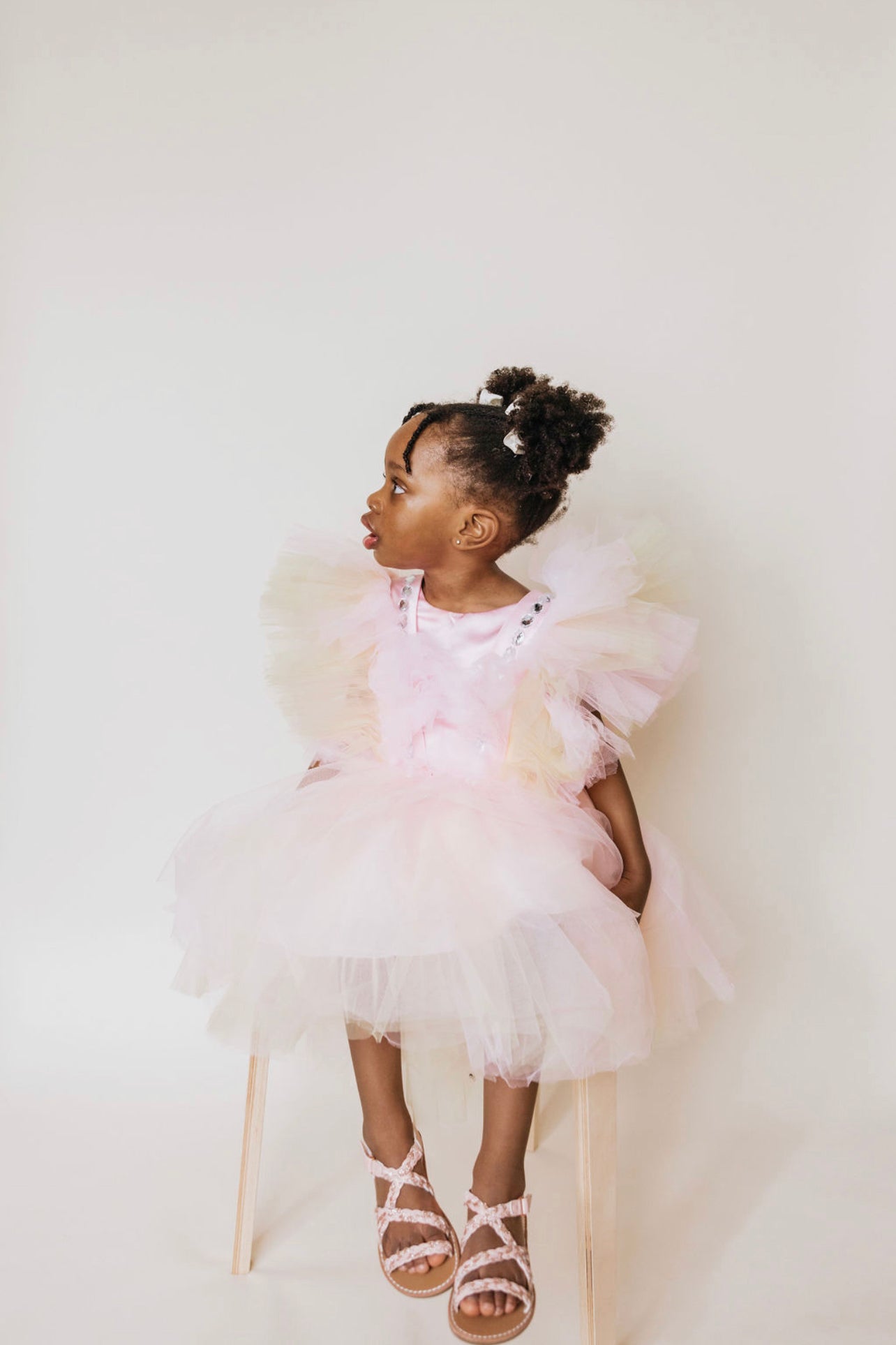 Bella Tulle Hi-Lo Ruffle Kids Pink Multi Color Size 2.5-4T Rental Only