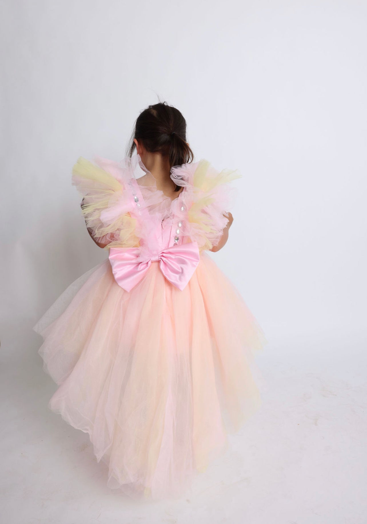 Bella Tulle Hi-Lo Ruffle Kids Pink Multi Color Size 2.5-4T Rental Only