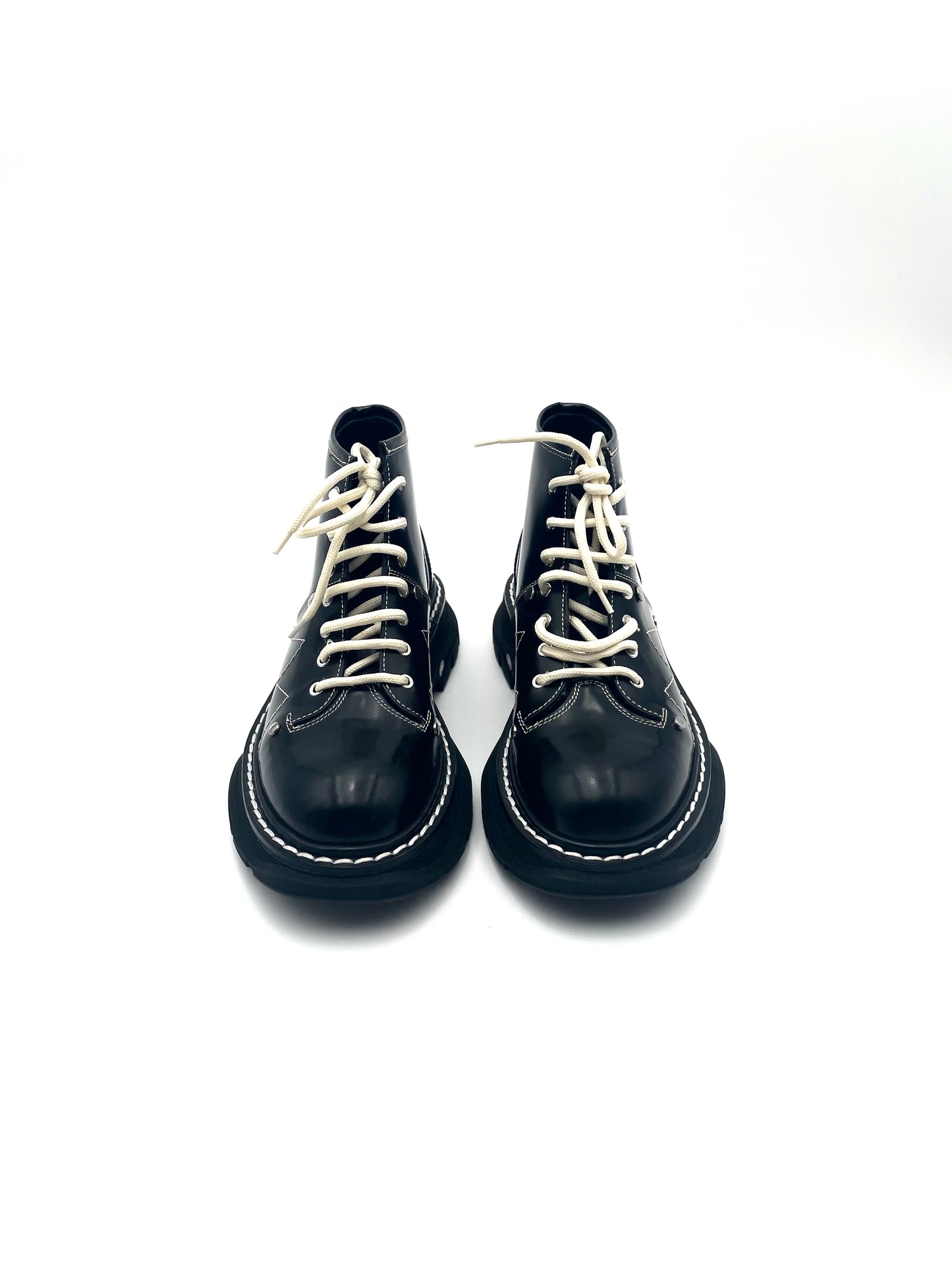Brand New Alexander Mcqueen Black Tread Lace-Up  Boots Size 39.5
