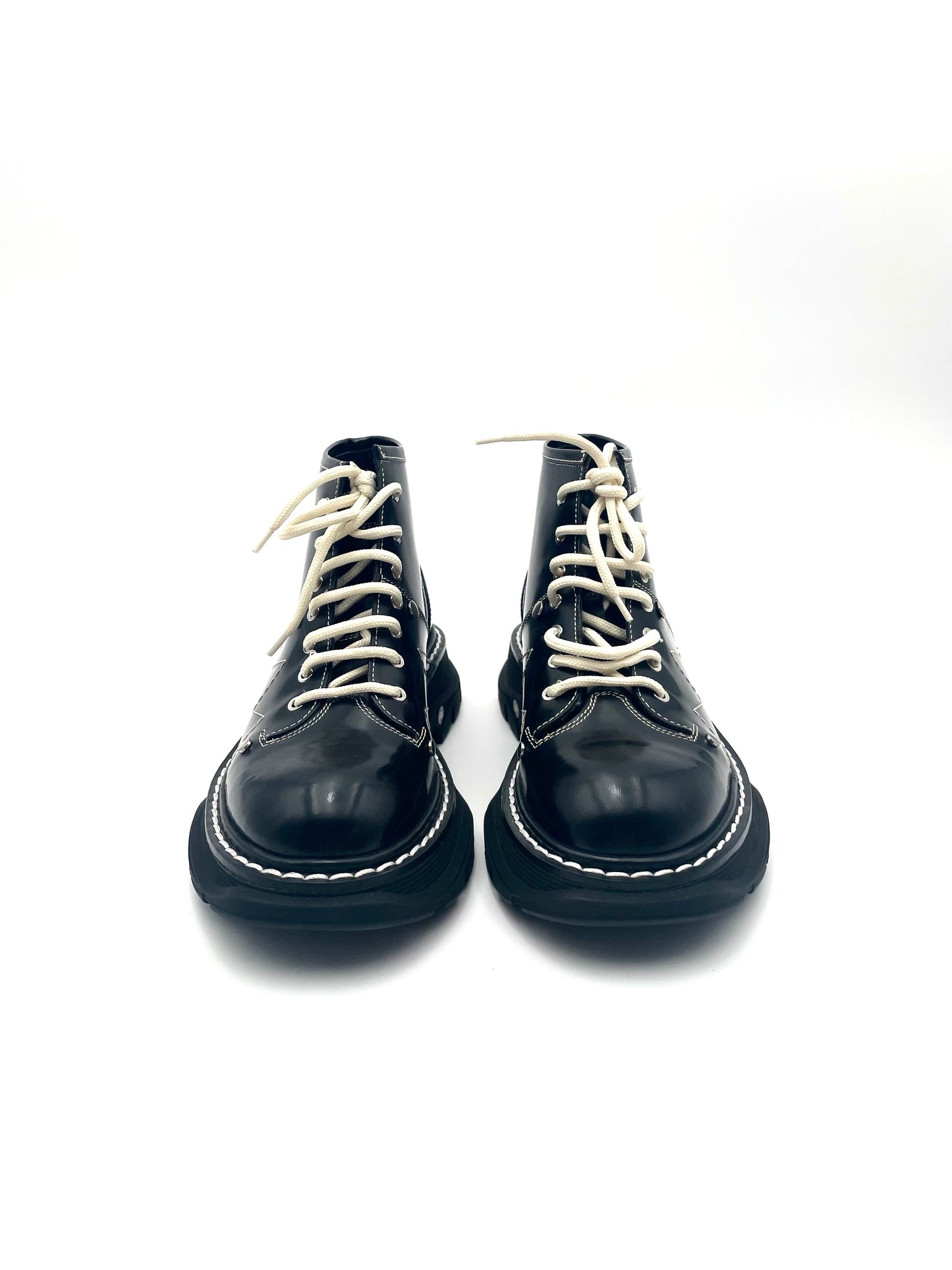 Brand New Alexander Mcqueen Black Tread Lace-Up  Boots Size 39.5