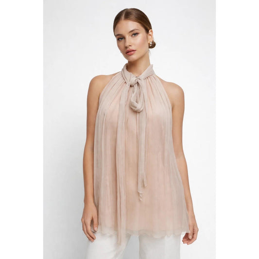 Brand New Blue Marine Light Pink Silk Halter Top Size 6