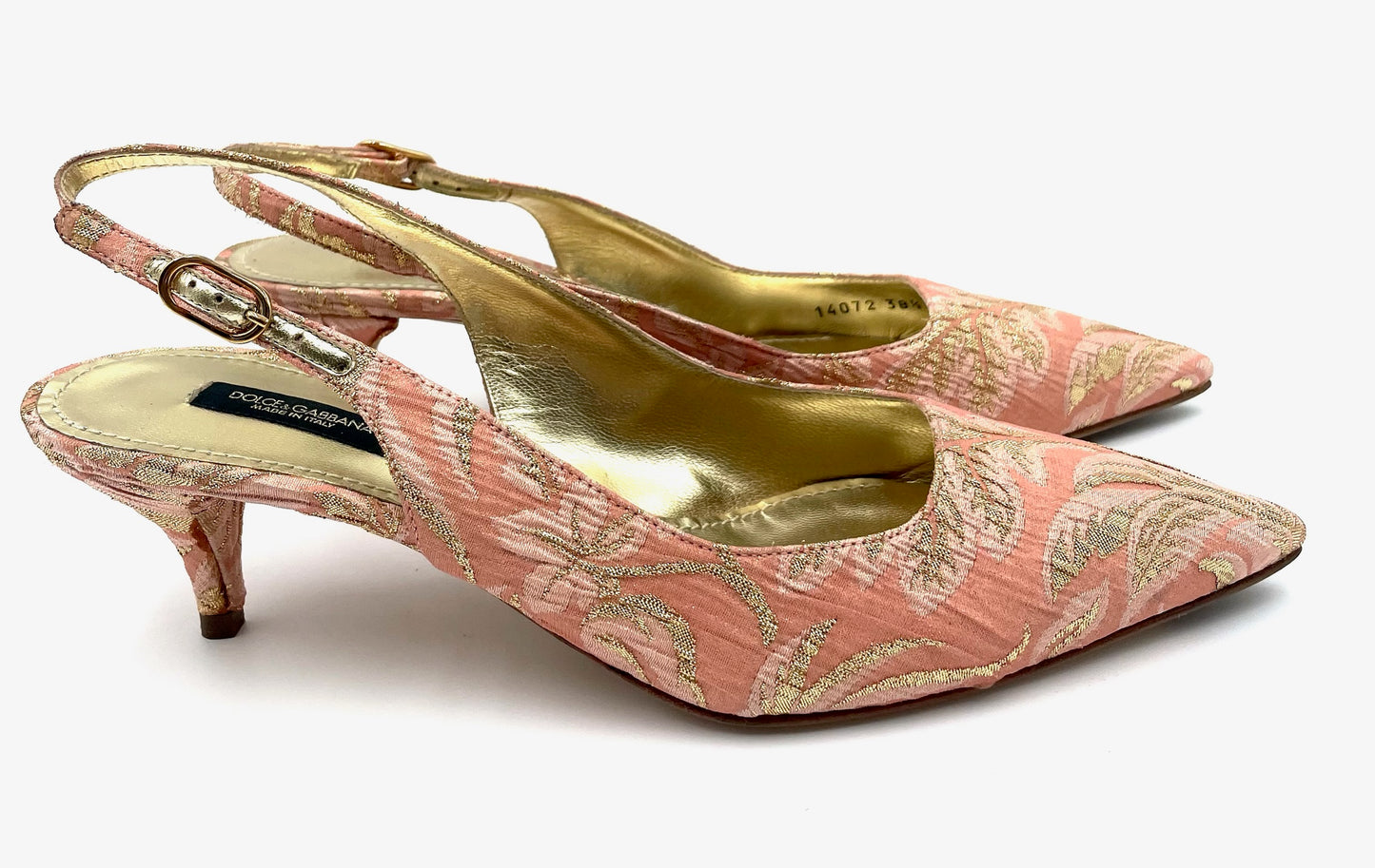 Brand New Dolce & Gabanna Pink Brocade Slingback Heels Size 38.5