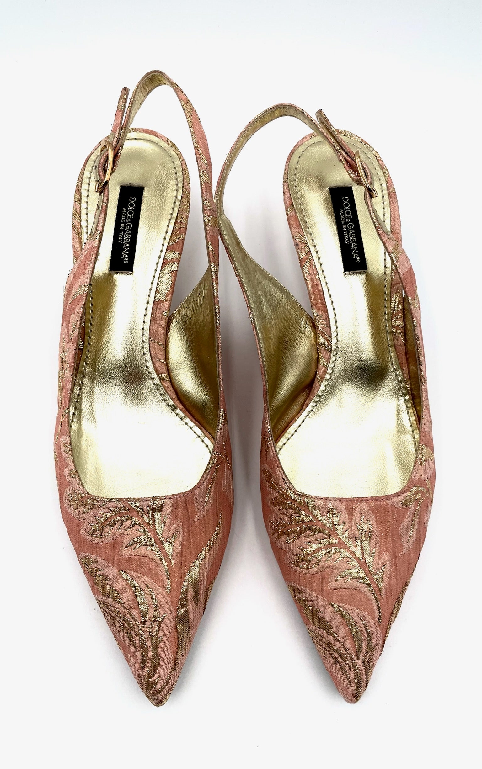 Brand New Dolce & Gabanna Pink Brocade Slingback Heels Size 38.5