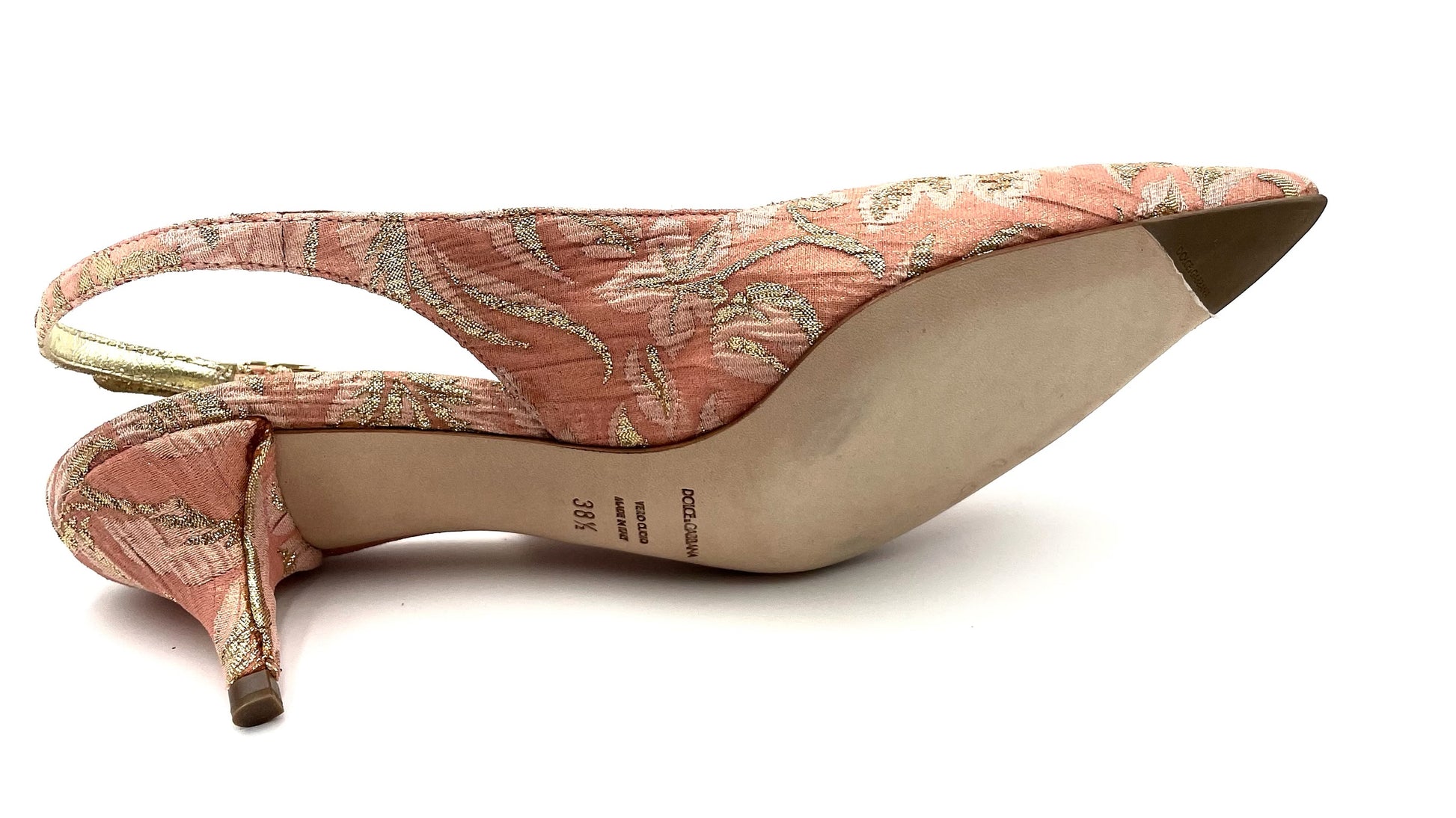 Brand New Dolce & Gabanna Pink Brocade Slingback Heels Size 38.5