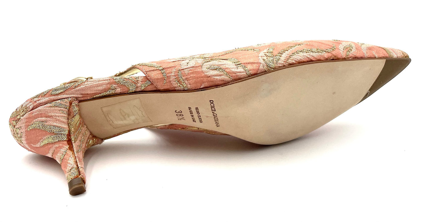 Brand New Dolce & Gabanna Pink Brocade Slingback Heels Size 38.5