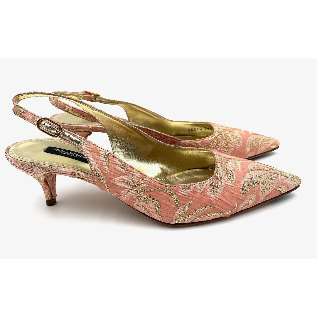 Brand New Dolce & Gabanna Pink Brocade Slingback Heels Size 38.5