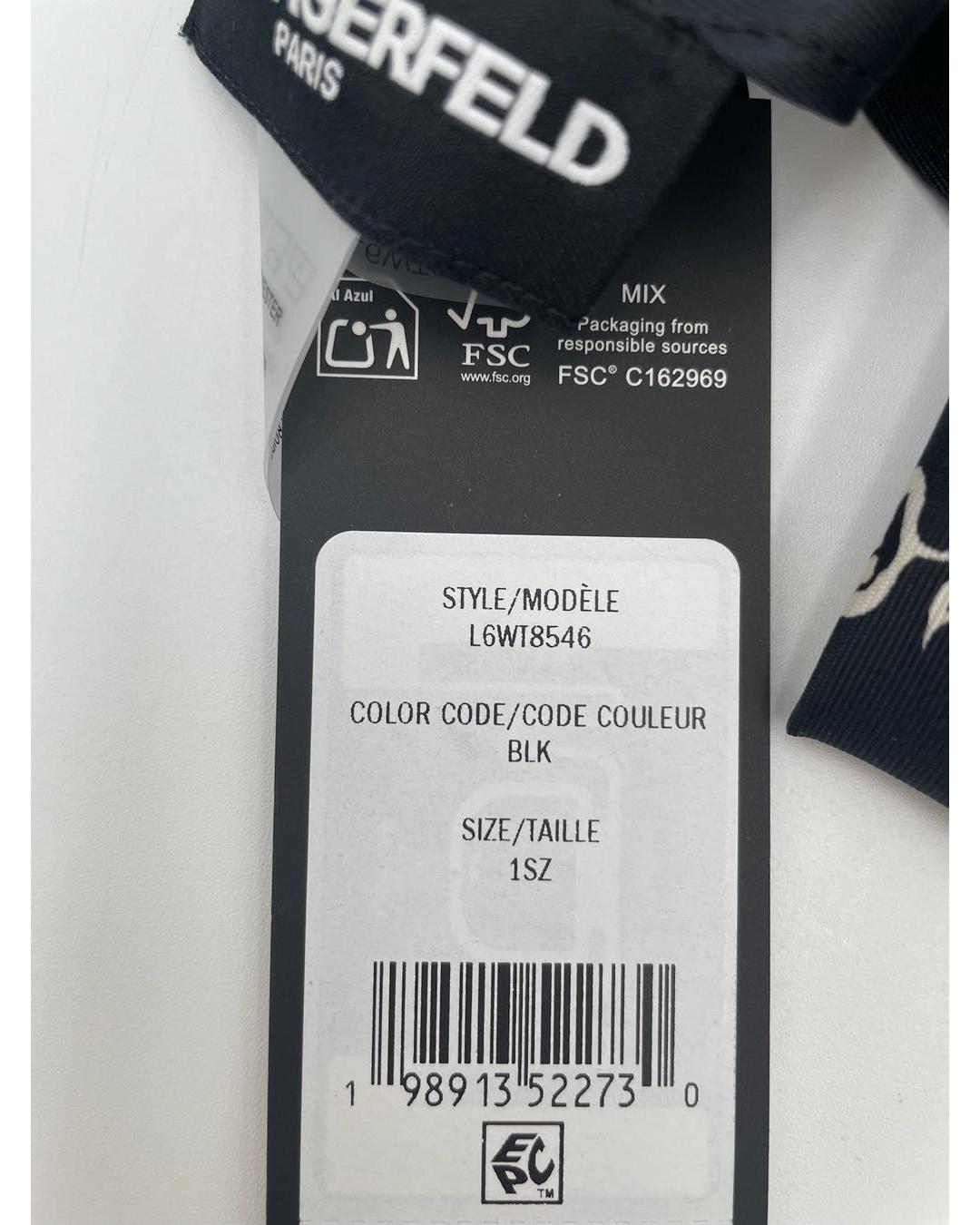 Karl Lagerfeld Ilona scarf product tag showing style number L6WT8546, black color code, and barcode details.