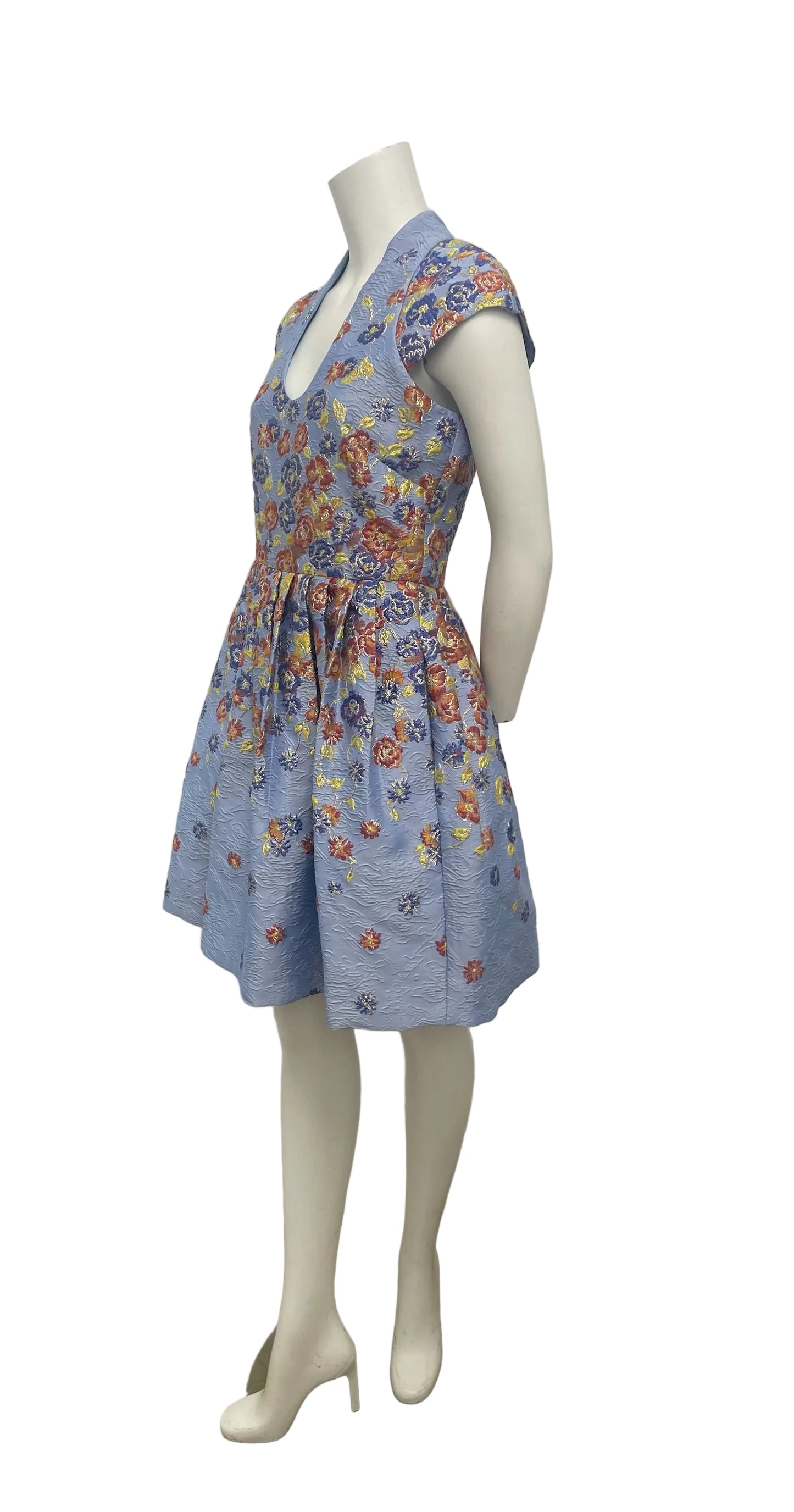Brand New Mischka Blue Floral Brocade Dress Size 6