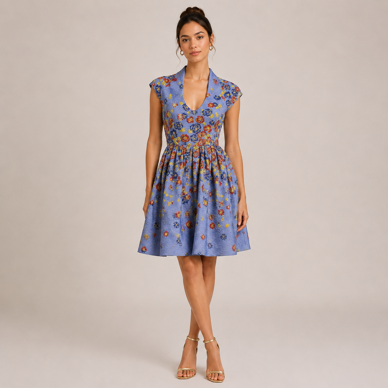 Brand New Mischka Blue Floral Brocade Dress Size 6