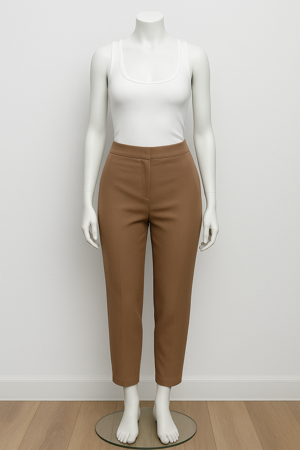 Brunello Cucunelli brown cotton blend trouser, size 10, with front zipper, hook closure, and side pockets.