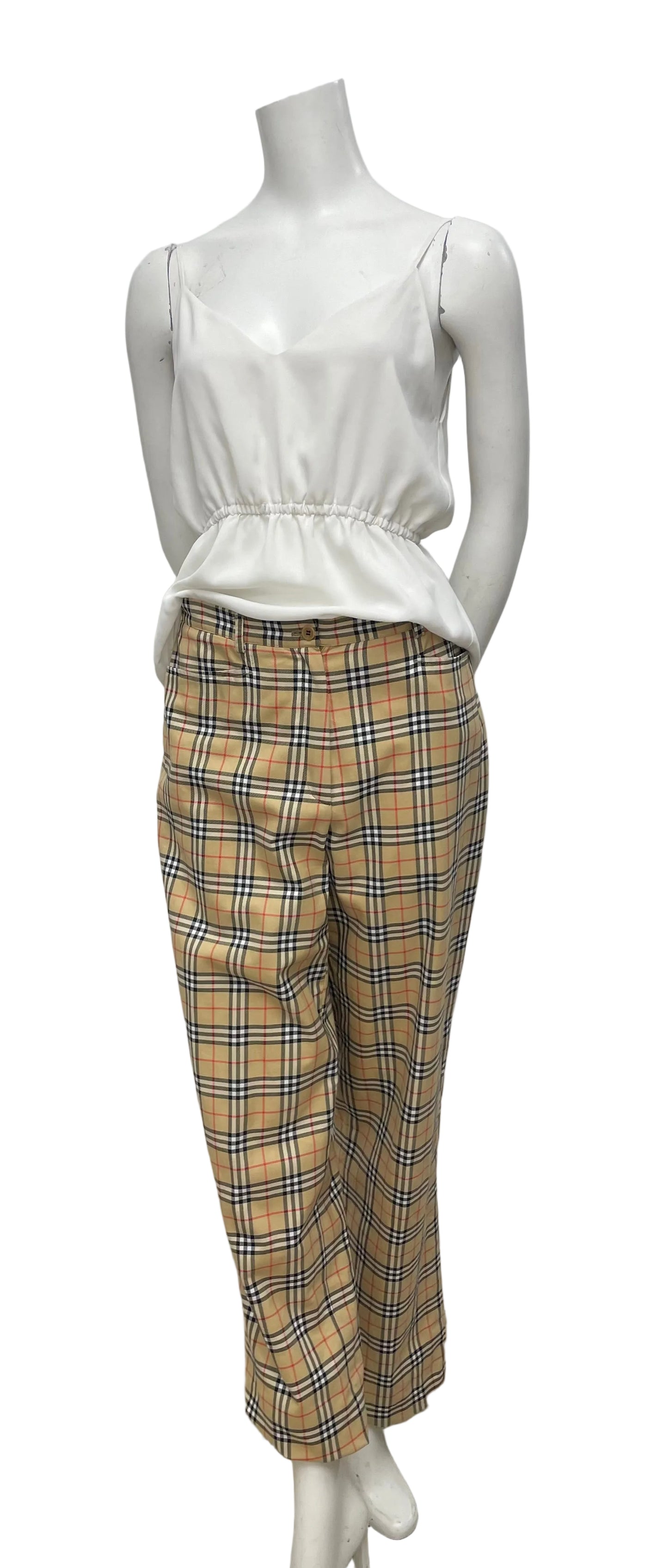 Burberry Gold Classic Checkered Trouser Size 4