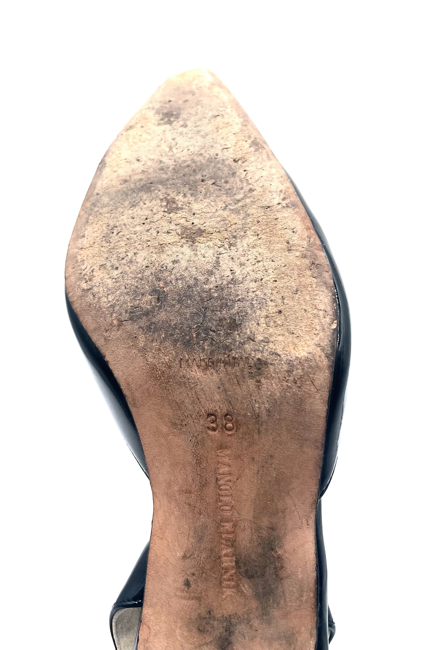 Manolo Blahnik Carolyn Black Patent Slingback Heels Size 38