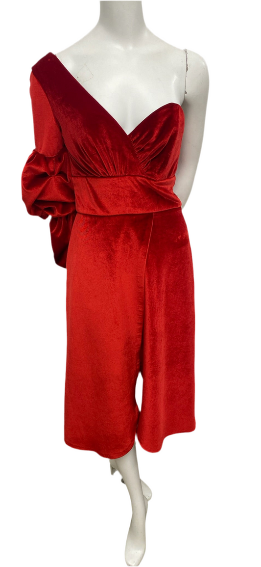 Skazi Red Velvet One Sleeve Dress Size S