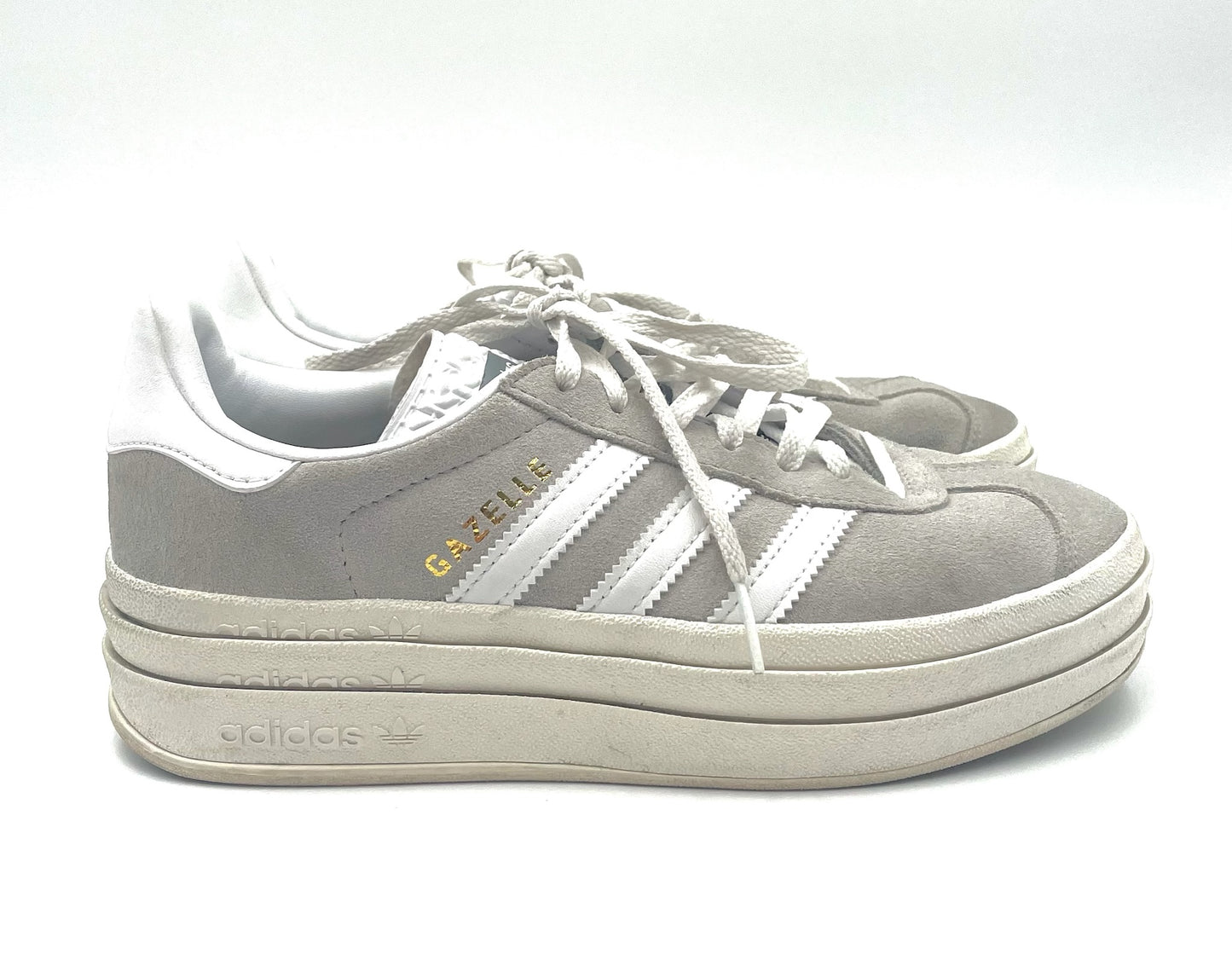 Adidas Bold Grey & White Stripe Sneakers Size 7.5