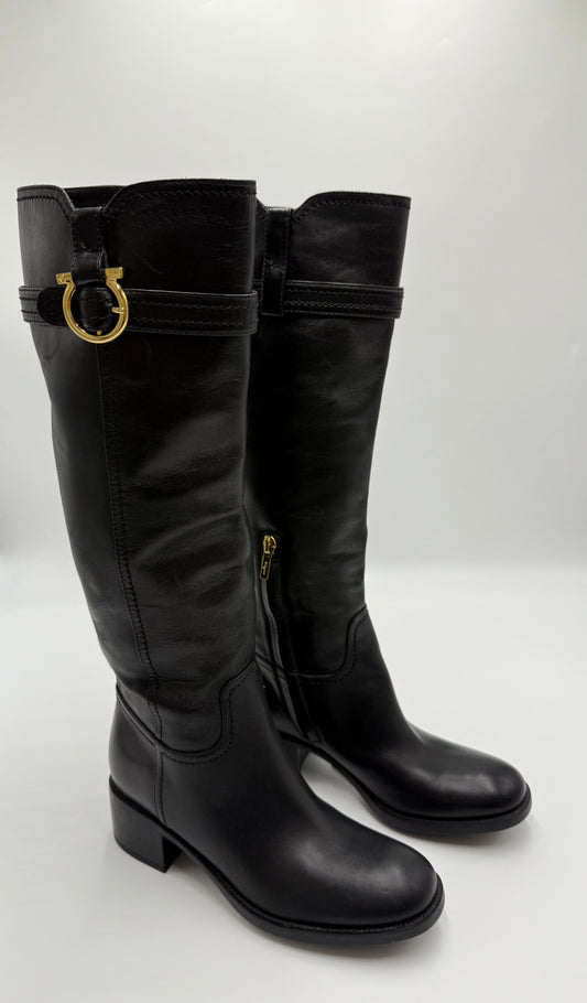 Salvatore Ferragamo Black Tall Leather Boots Size 6B