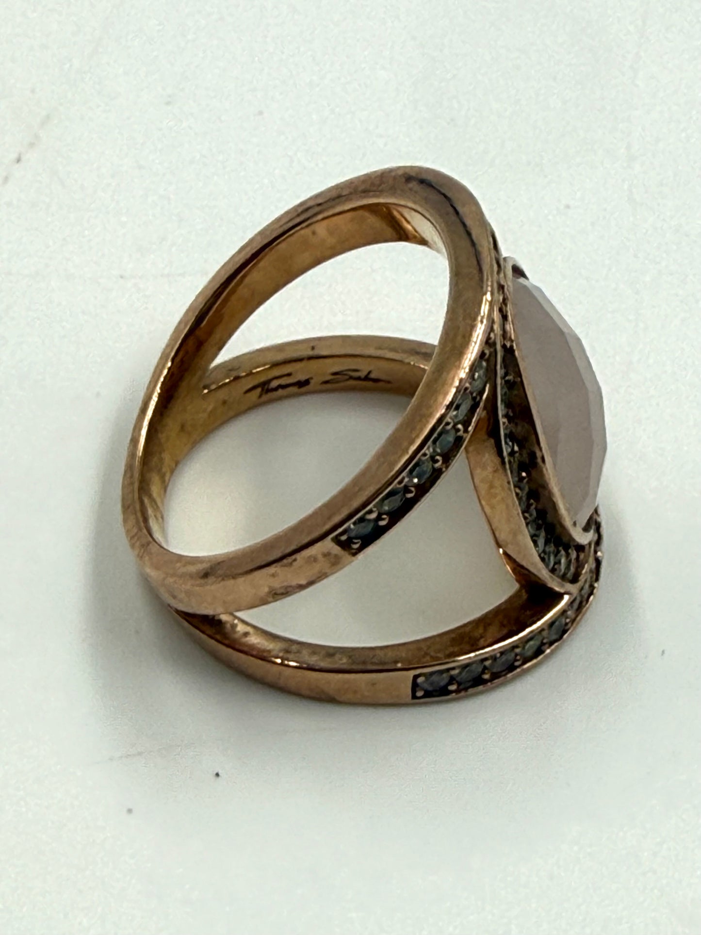 Thomas Sabo Sterling Silver Rose Gold Plated Eternity Rose Quartz Ring Size 54