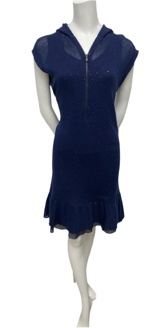 Brunello Cucunelli Navy Embellished Hooded Dress Size L