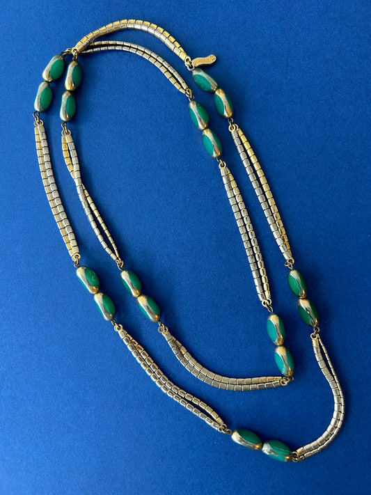 Vintage Judith Leiber Green Beaded Necklace