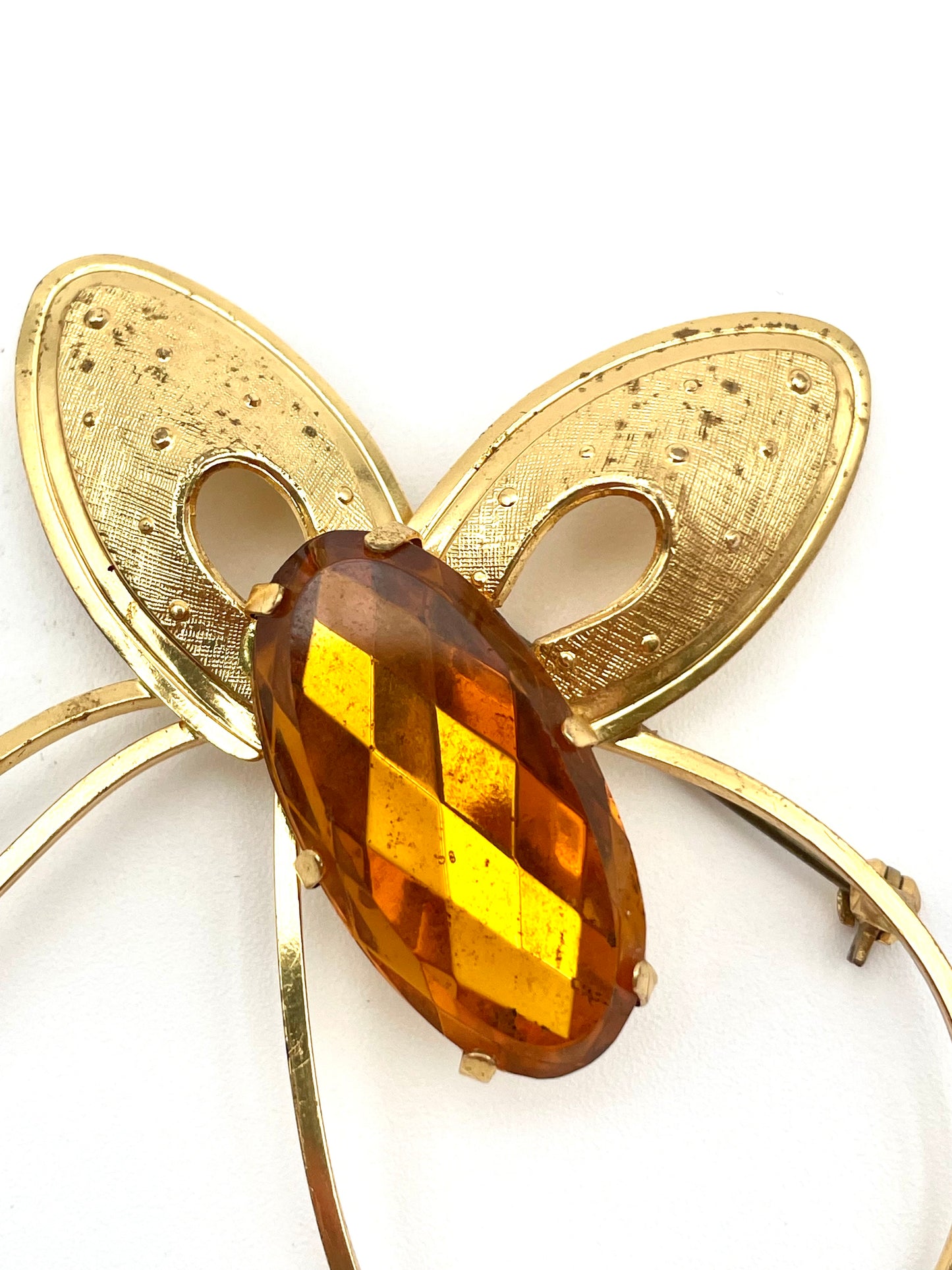 Vintage Gold-Tone Butterfly Brooch – Amber Rhinestone
