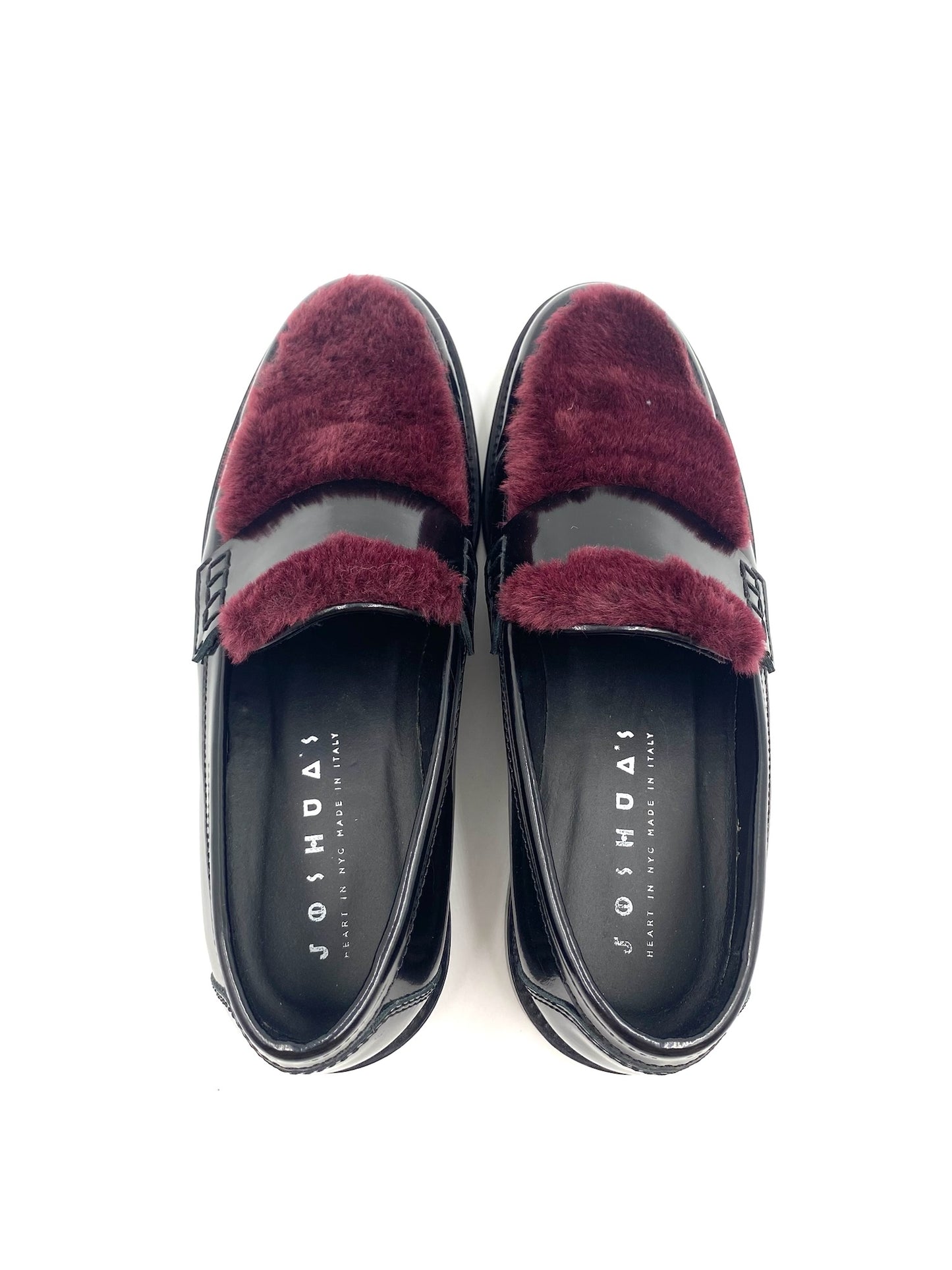 Joshua’s Black & Maroon Faux Fur Chunky Loafers Size 38