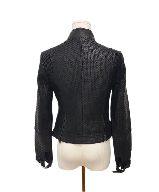 Malika Black Quilted Leather Jacket Size S