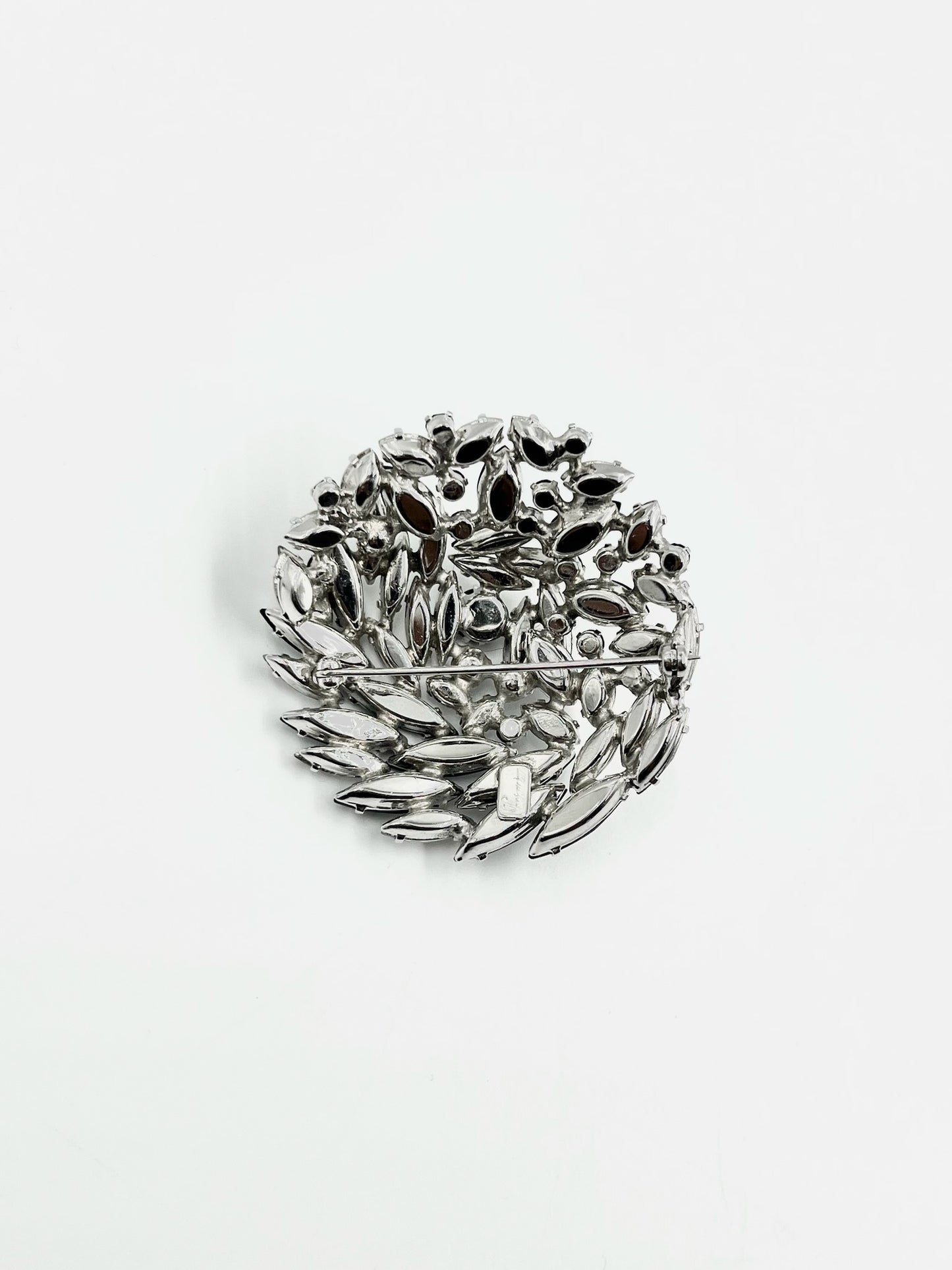 Vintage 1950s Sherman Black & Clear Marquise Swarovski Crystal Brooch & Clip Earrings Set