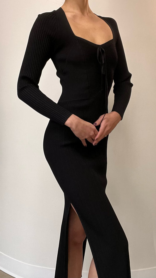 Ba&sH Edora Black Knit Front Tie Dress Size 1 US S