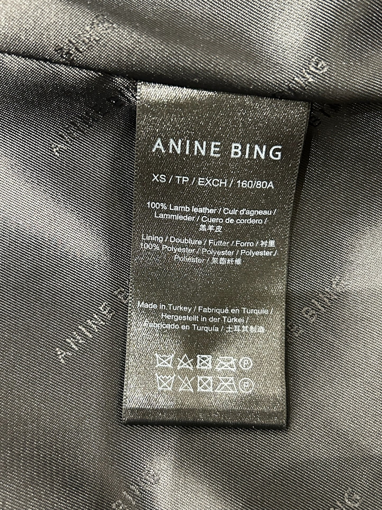 Anine Bing Black Crop Lambskin Leather Jacket Size XS