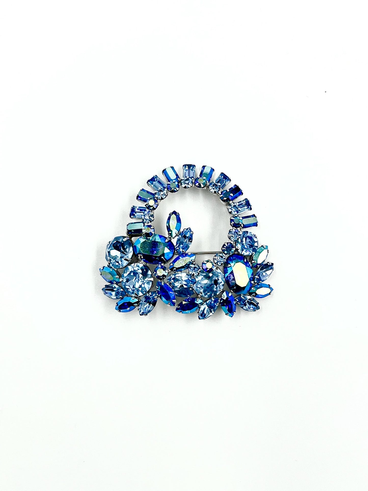 1950s Blue Crystal Brooch & Clip Earrings Set