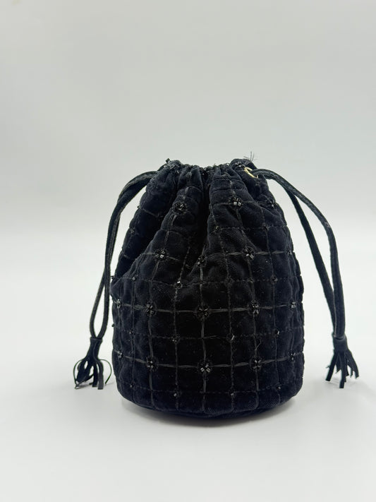 Vintage Prada Black Velvet Beaded Bucket Bag