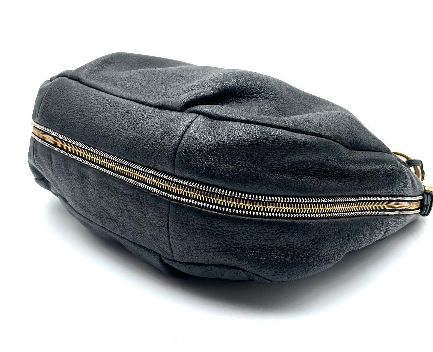 Prada Black Leather Vitello Daino Zip Hobo Bag
