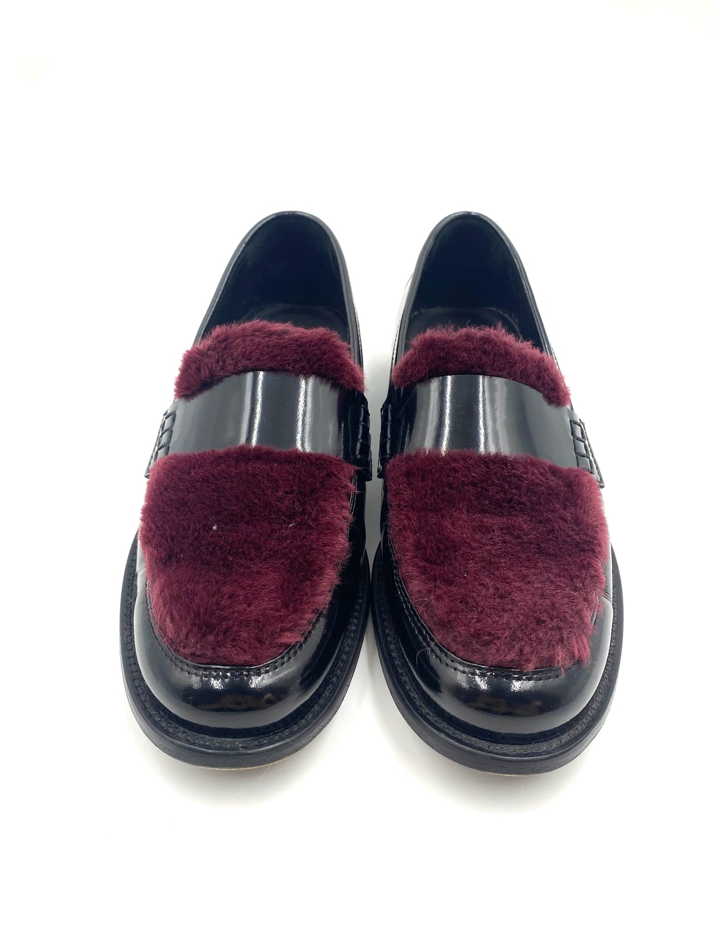 Joshua’s Black & Maroon Faux Fur Chunky Loafers Size 38