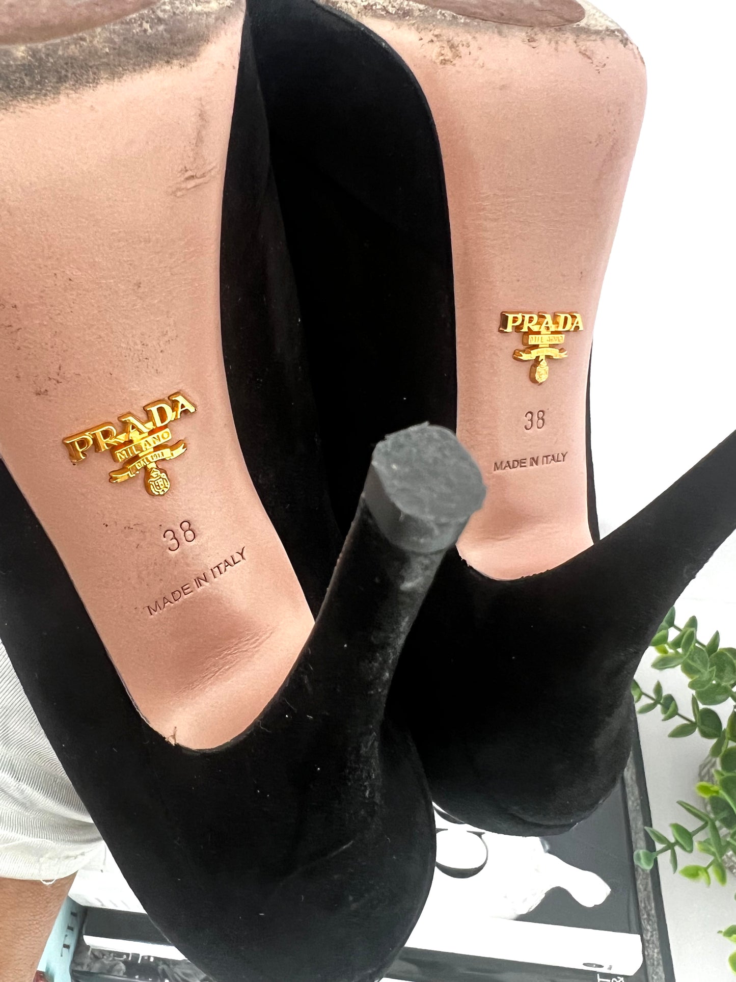 Prada Black Velvet Peep Toe Pump Size 38 US 8