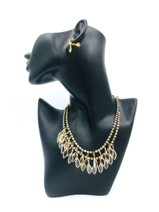 Vintage Glass Stone Necklace & Double Earring Set