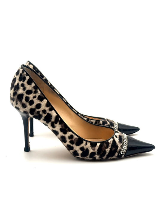 Jimmy Choo Leopard Print Mohair Captoe Pump Size 37.5