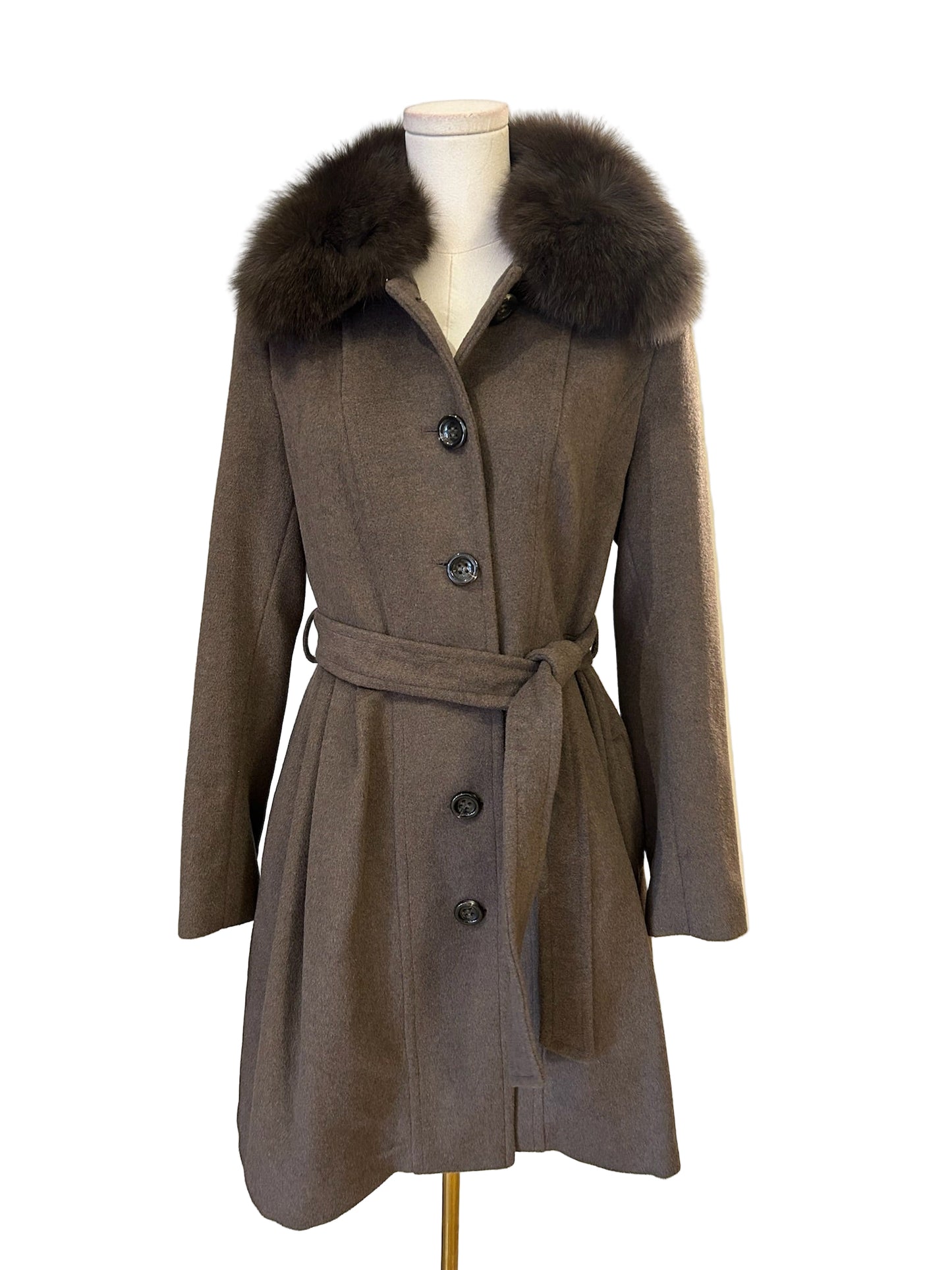Madison The Label Brown Wool & Fox Fur Coat Size 6