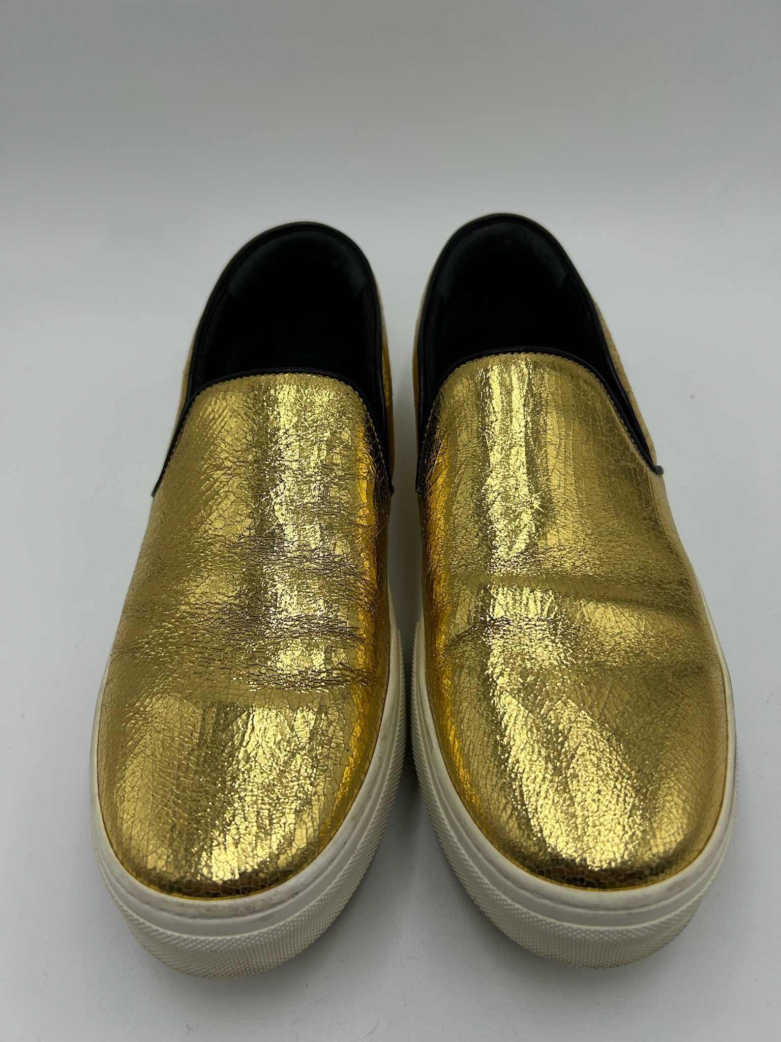 Celine Gold Cracked Leather Sneakers Size 41