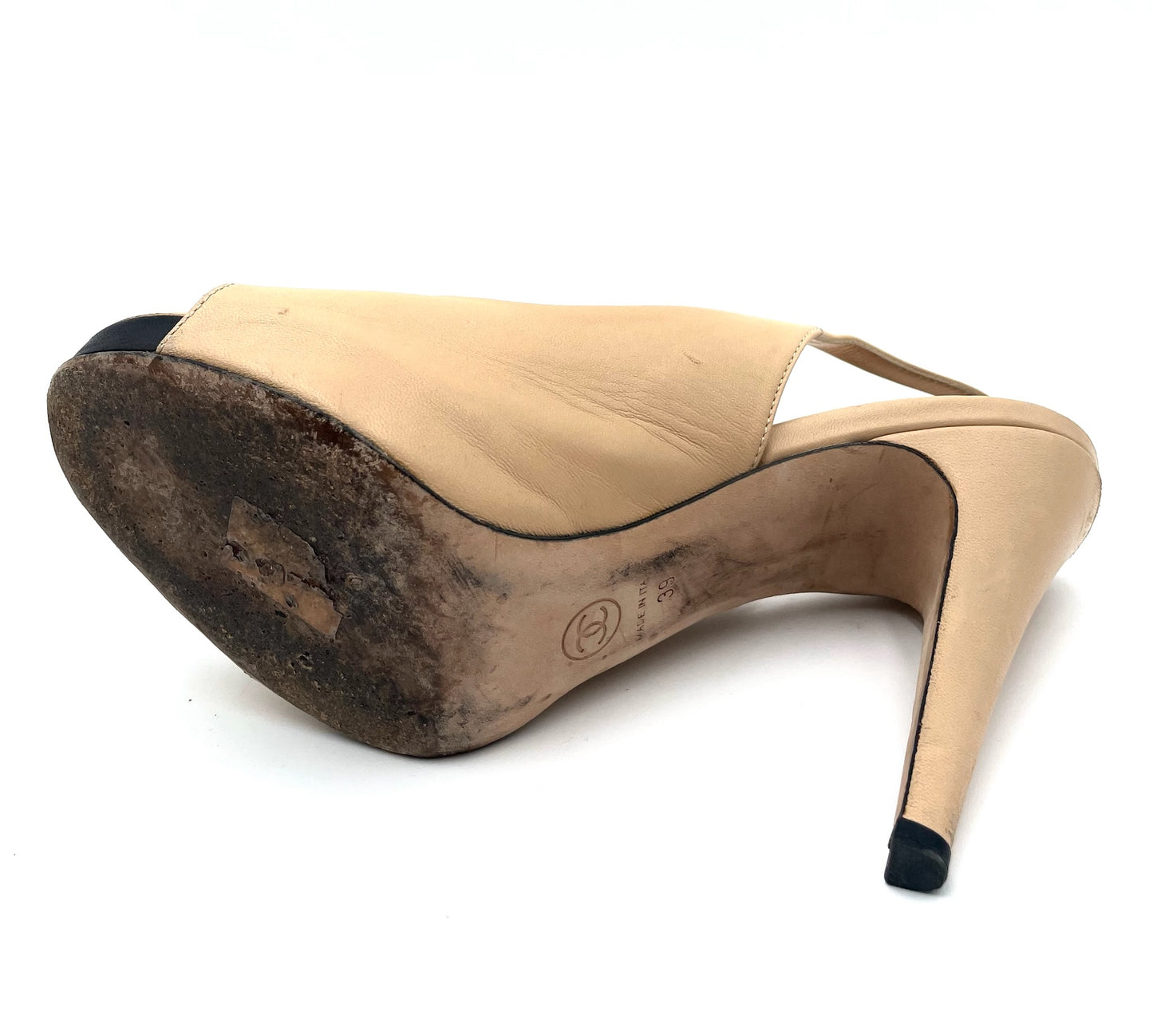 Chanel Biege Lambskin Slingback Heels Size 39