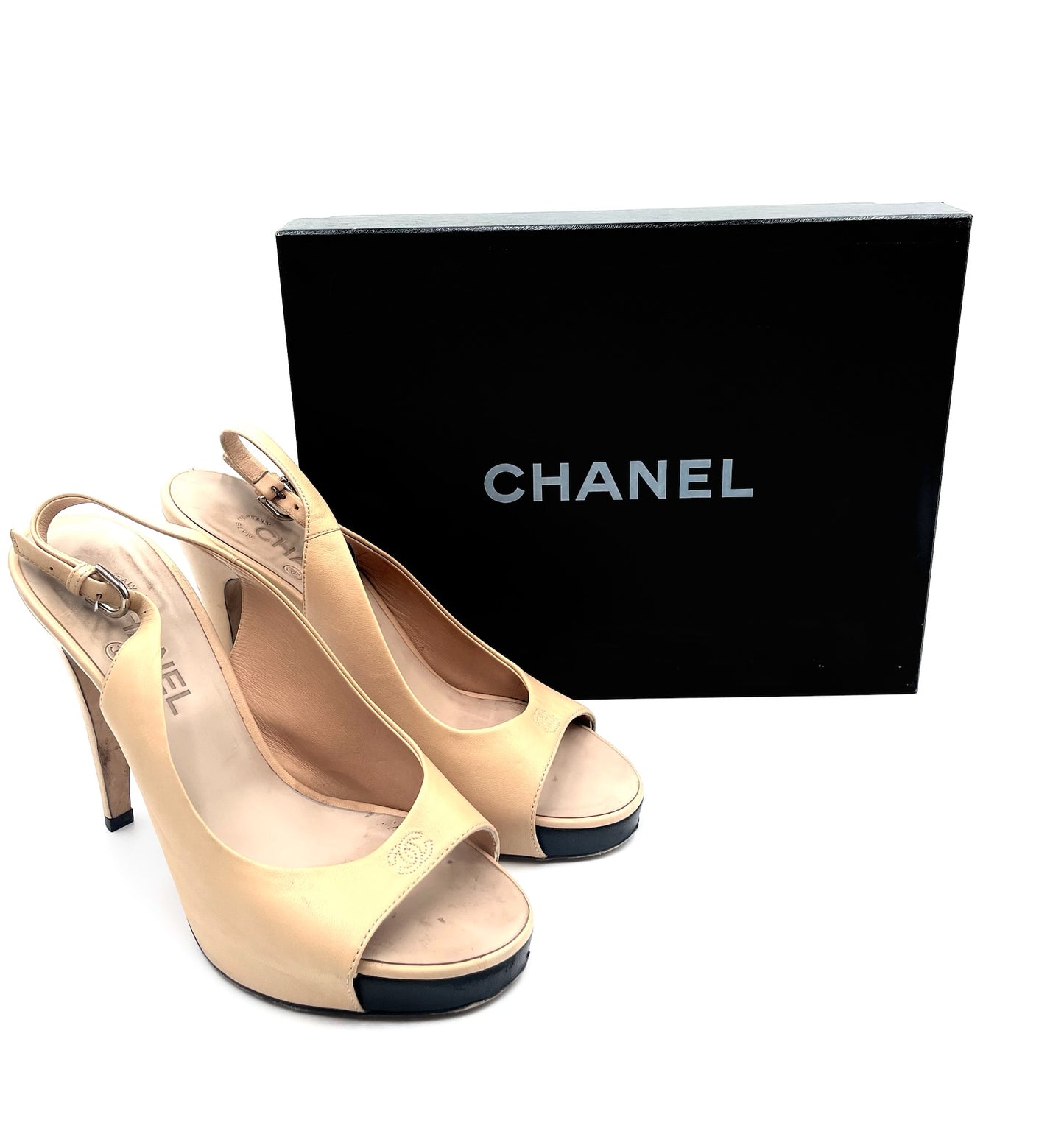 Chanel Biege Lambskin Slingback Heels Size 39