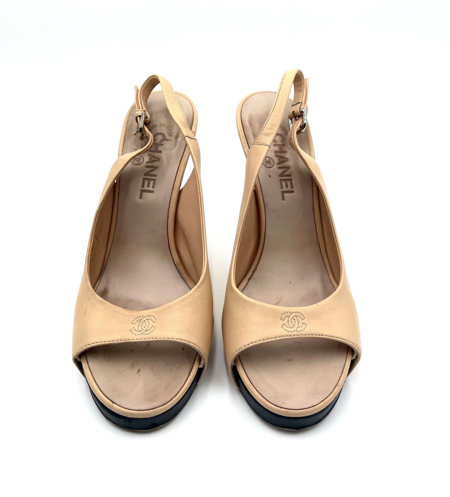 Chanel Biege Lambskin Slingback Heels Size 39