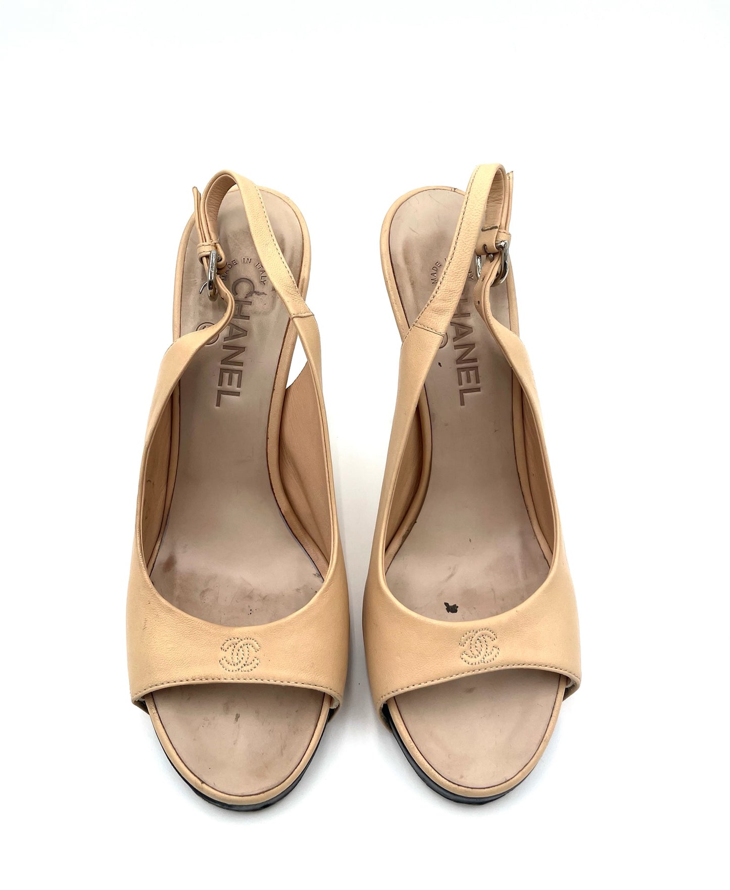 Chanel Biege Lambskin Slingback Heels Size 39