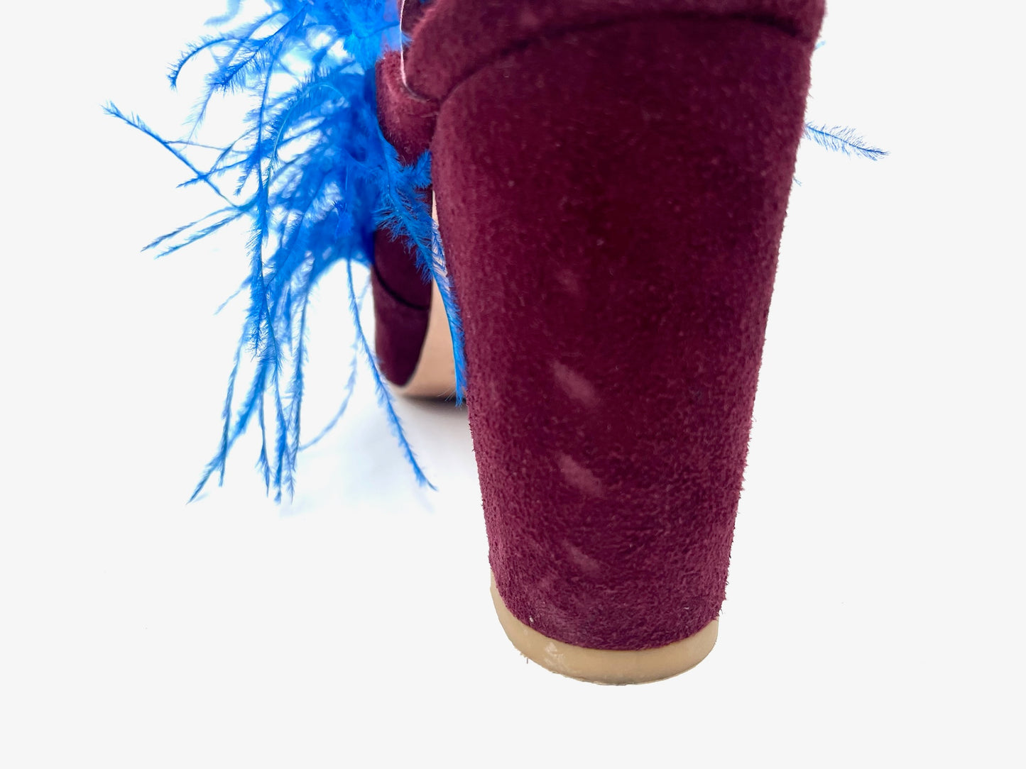 Charlotte Stone Fara Blue & Burgundy Feathered Mule Size 8