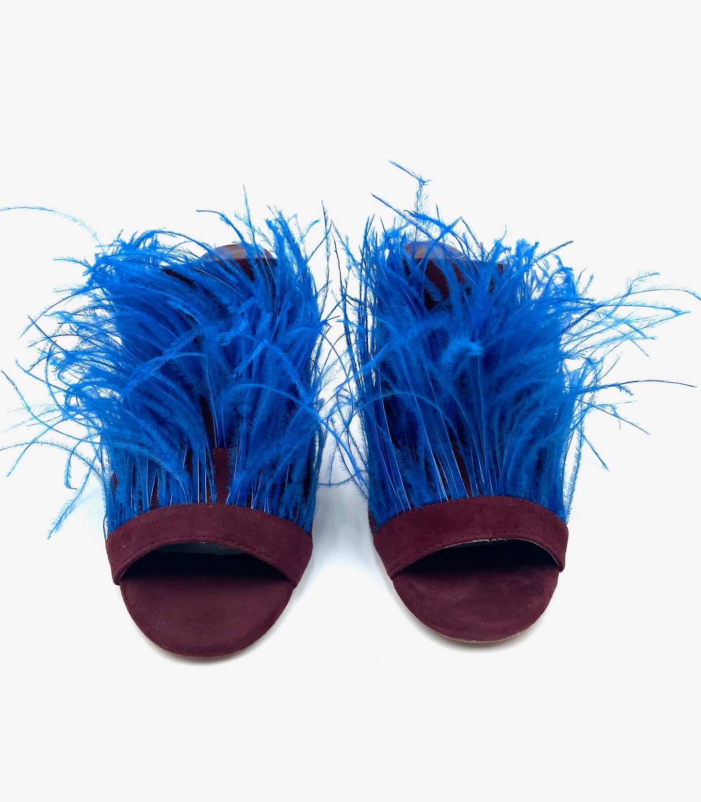 Charlotte Stone Fara Blue & Burgundy Feathered Mule Size 8
