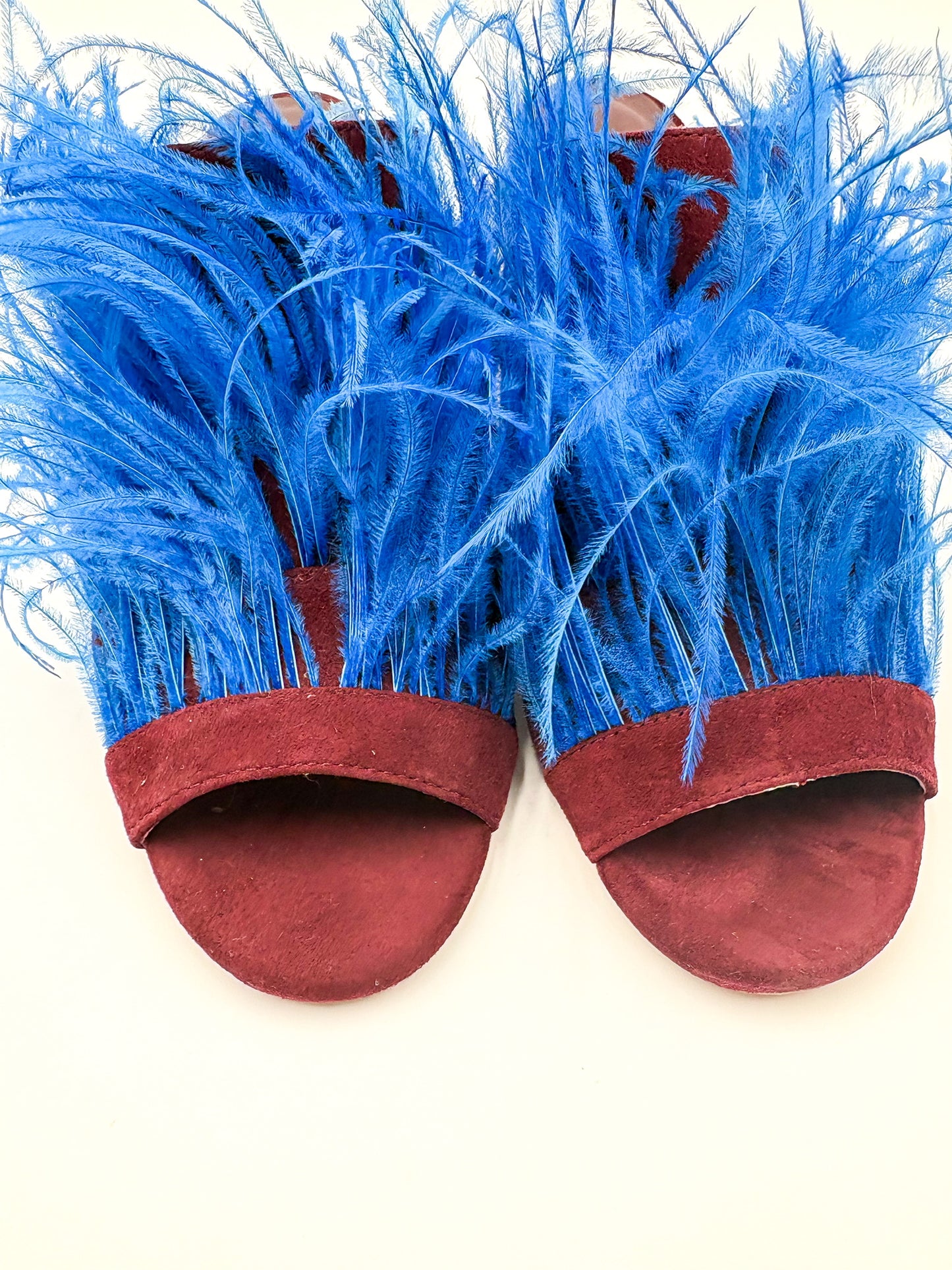 Charlotte Stone Fara Blue & Burgundy Feathered Mule Size 8