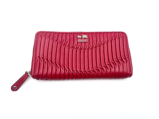 Coach Red Madison Gathered Leather Accordion Wallet