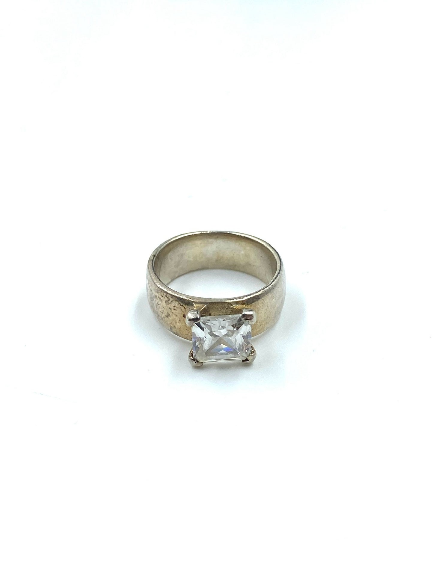 Sterling silver ring, size 6.75, with a rectangular cubic zirconia stone.