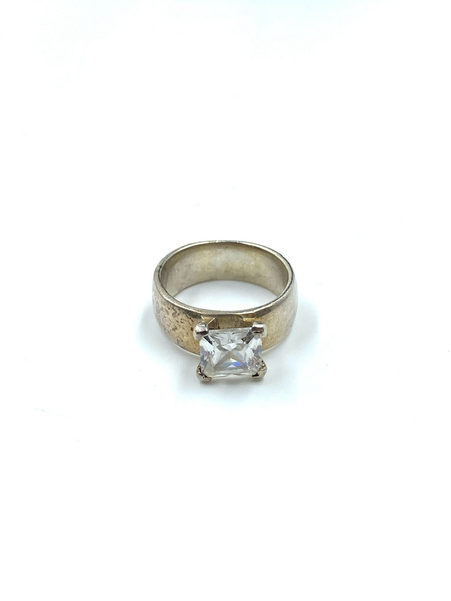 Sterling silver ring, size 6.75, with a rectangular cubic zirconia stone.